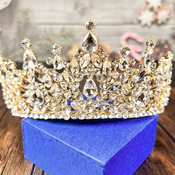Queen Crown, Gold Princess Tiaras and Crowns Wedding Tiara and Crown for Bride - Picture 1 of 4